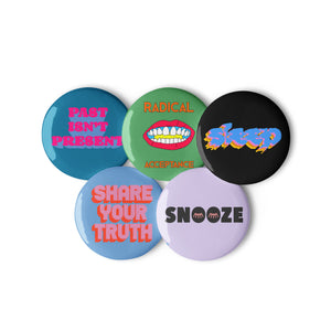 Typographic Pins 7 Set of pin buttons